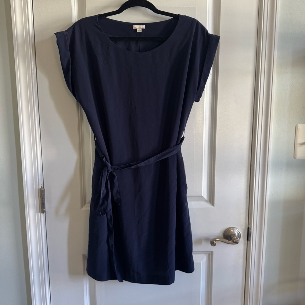 GAP | Navy Blue Shift Dress Pockets Short Sleeve Tie Waist Size S